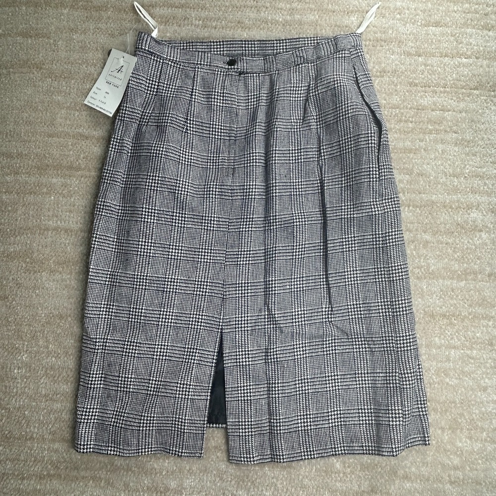 A+ Unlimited New York Glen Plaid Linen Blend Pencil Skirt Black White Size 14